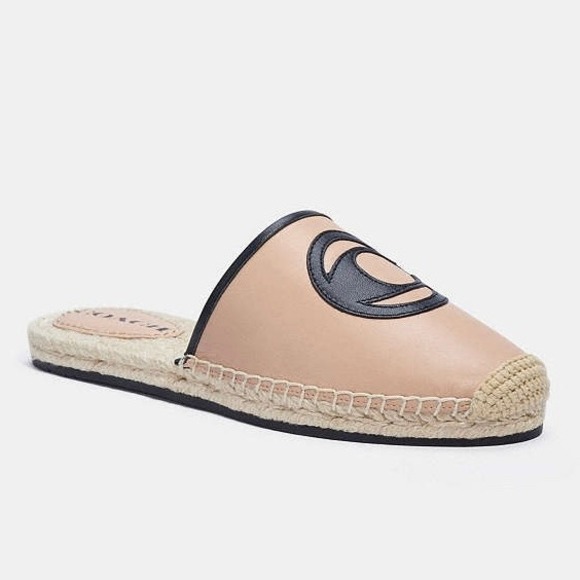 COACH Channing Espadrille Slides Size 9.5 Beachwood Nude Leather Slip On Sandals - Picture 1 of 13
